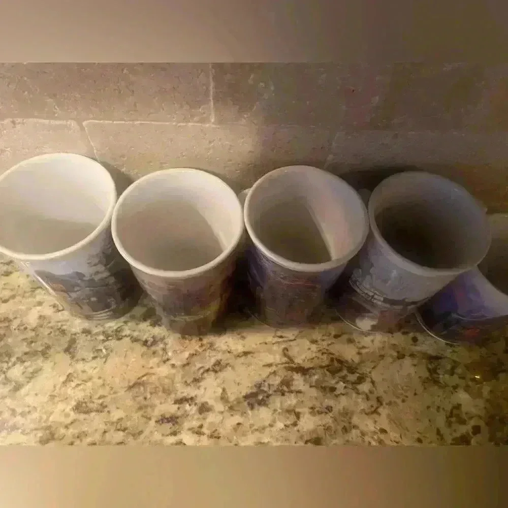 Vintage Thomas Kinkade Coffee Set - 5 Coffee Mugs and Serving Tray
